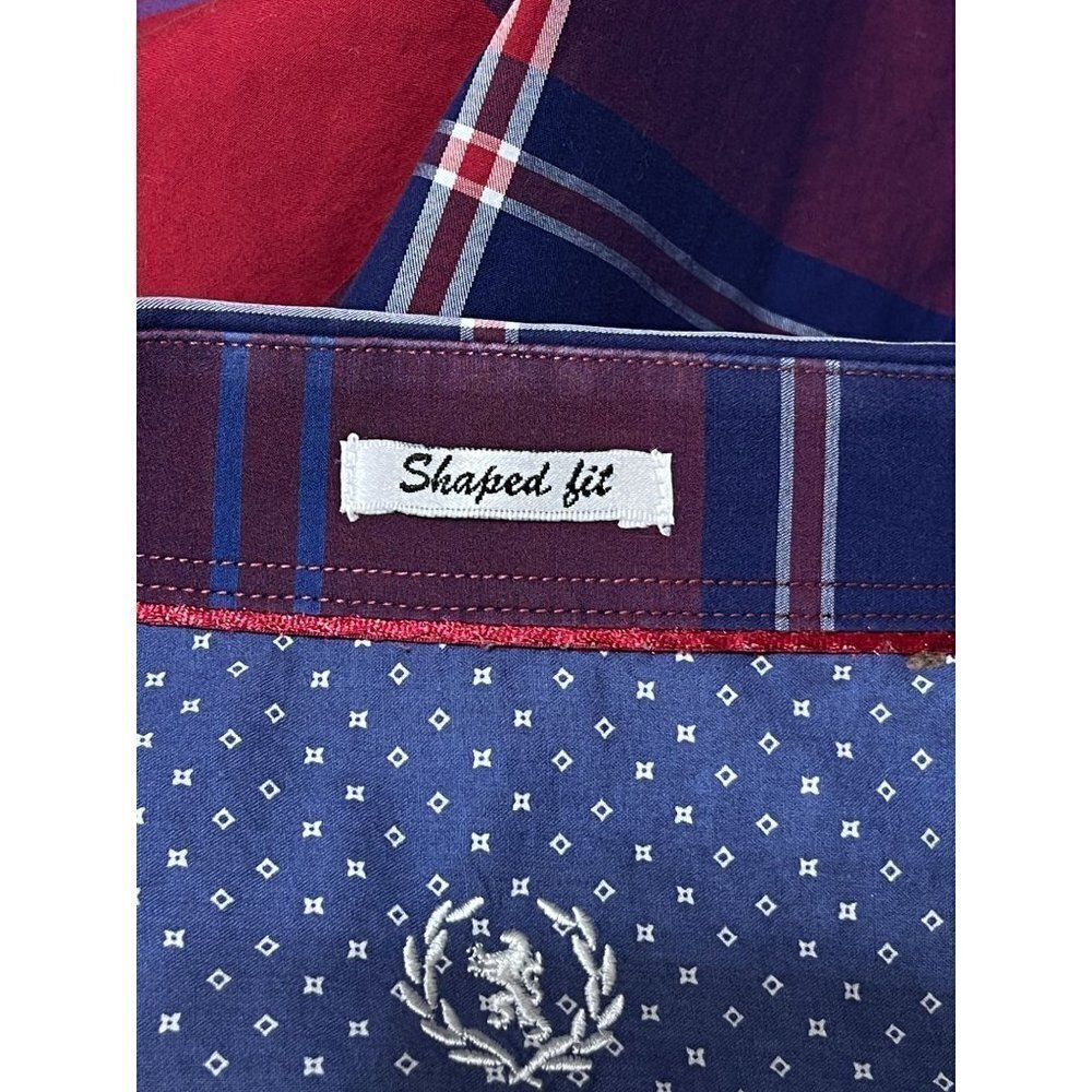 Bugatchi Men's Casual Button Front Shirt Red Navy Blue Plaid Shaped Fit Size XL - Picture 4 of 6